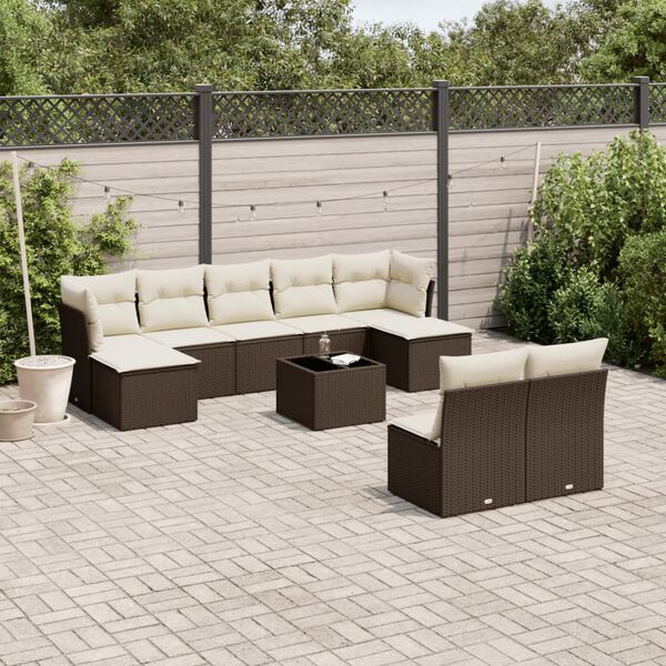 vidaXL 10-tlg. Garten-Sofagarnitur mit Kissen Braun Poly Rattan