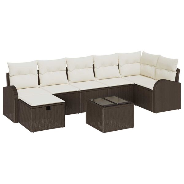 vidaXL Garten-Sofa-Set mit Kissen mit Speicher 8 pcs Braun Poly Rattan