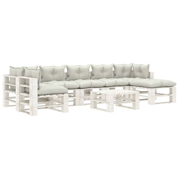 vidaXL 8-tlg. Paletten-Lounge-Set mit Kissen in Beige Holz