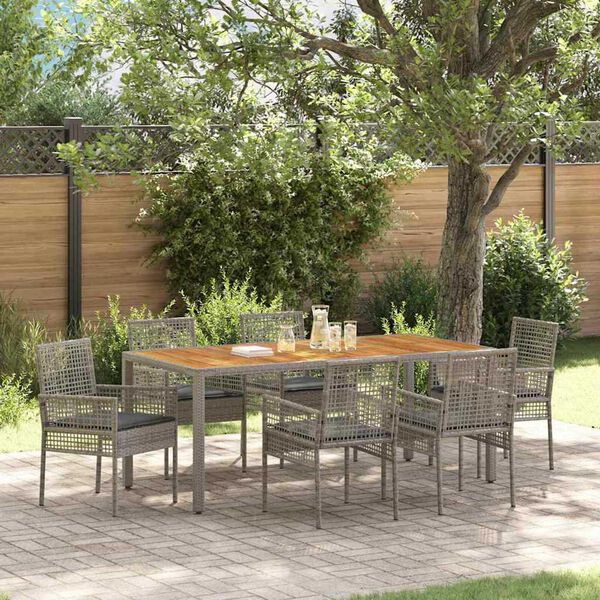 vidaXL Garten Essgruppe 7 pcs Grau Poly-Rattan