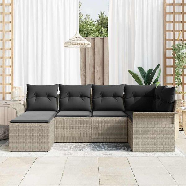 vidaXL Gartensofa-set mit Speicher 6 pcs Hellgrau Poly-Rattan