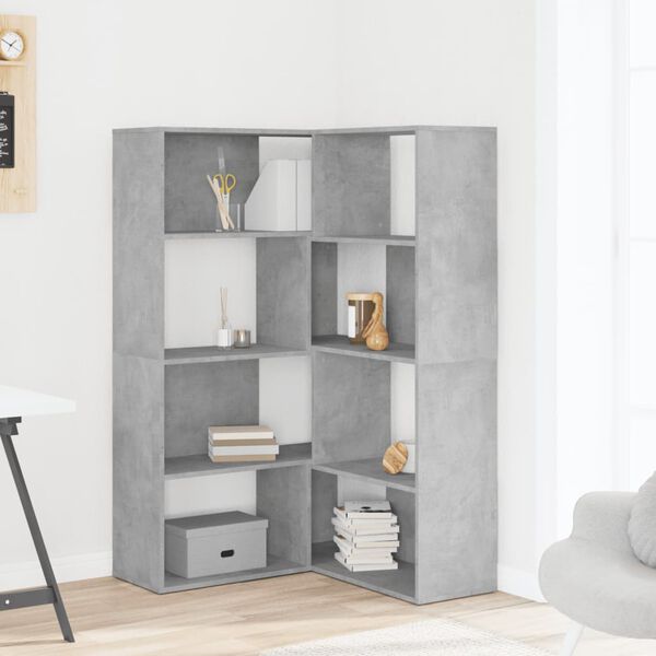 vidaXL Eck-Bücherregal 4 Böden Betongrau 85x85x140 cm Holzwerkstoff