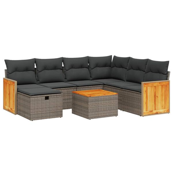 vidaXL 8-tlg. Garten-Sofagarnitur mit Kissen Grau Poly Rattan