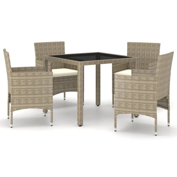 vidaXL 5-tlg. Garten-Essgruppe Poly Rattan und Hartglas Beige