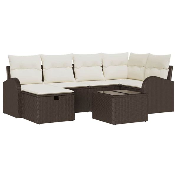 vidaXL Garten-Sofa-Set mit Kissen mit Speicher 7 pcs Braun Poly Rattan