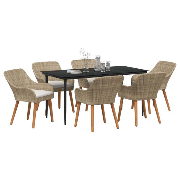 vidaXL Garten Essgruppe mit Kissen 7 pcs Beige Poly-Rattan