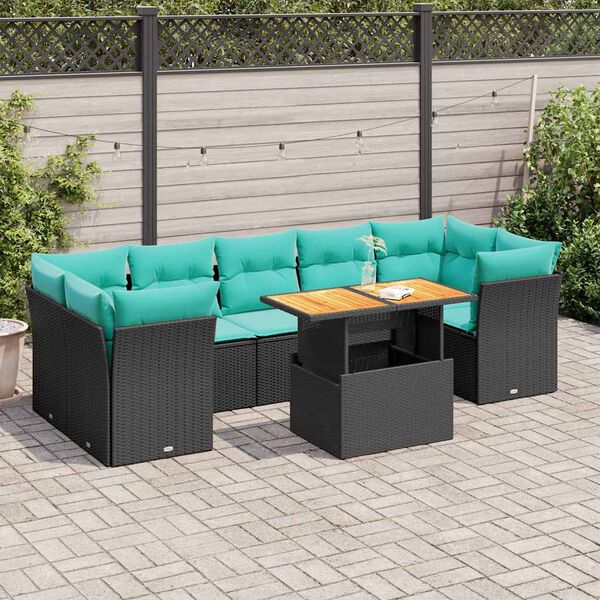 vidaXL 8-tlg. Garten-Sofagarnitur mit Kissen Schwarz Poly Rattan