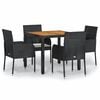 vidaXL 5-tlg. Garten-Essgruppe mit Kissen Schwarz Poly Rattan