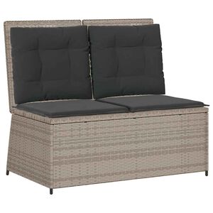 vidaXL Gartenbank Verstellbar mit Kissen Hellgrau Poly Rattan