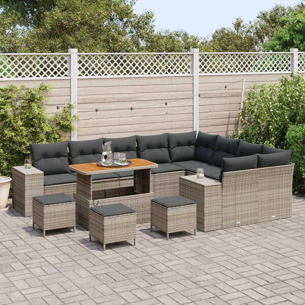 vidaXL Gartensofa-set mit Kissen 13 pcs Grau Poly-Rattan