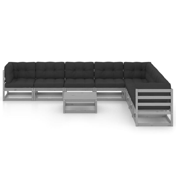 vidaXL 9-tlg. Garten-Lounge-Set mit Kissen Grau Massivholz Kiefer