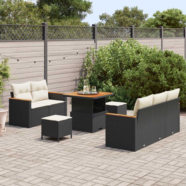 vidaXL Garten-Sofa-Set mit Kissen 8 pcs Schwarz Poly Rattan