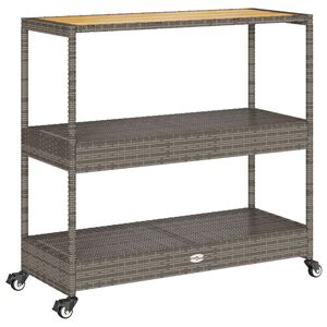 vidaXL Barwagen 3 B&ouml;den Grau Poly Rattan und Massivholz Akazie