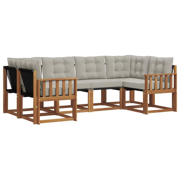 vidaXL Outdoor-Sofagarnitur mit Kissen 6 pcs Nat&uuml;rlich und Hellgrau