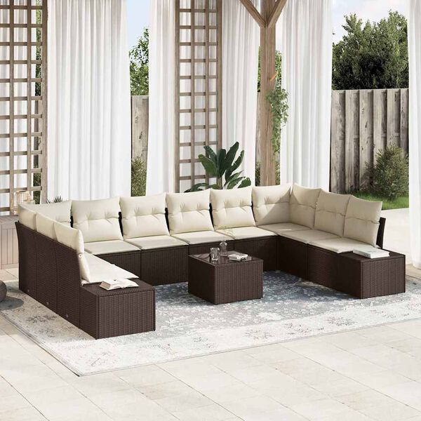 vidaXL Gartensofa-set mit Kissen 10 pcs Braun und Creme Polyrattan