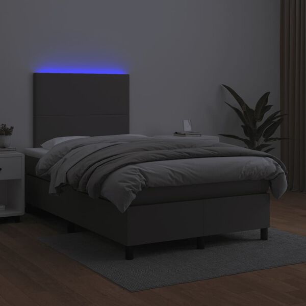 vidaXL Boxspringbett mit Matratze & LED Grau 120x190 cm Kunstleder