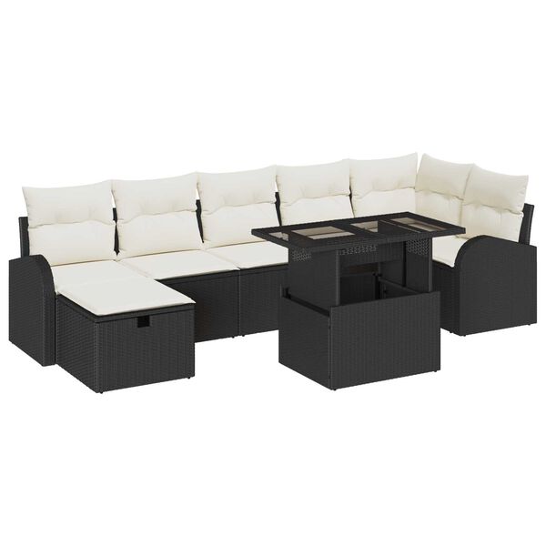 vidaXL Garten-Sofa-Set mit Kissen 8 pcs Schwarz Poly Rattan