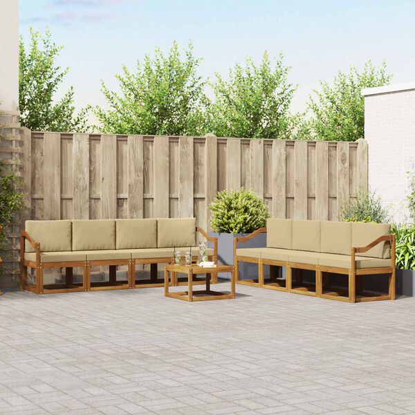 vidaXL Outdoor-Sofagarnitur 9 pcs Natur und Beige Massivholz Akazie