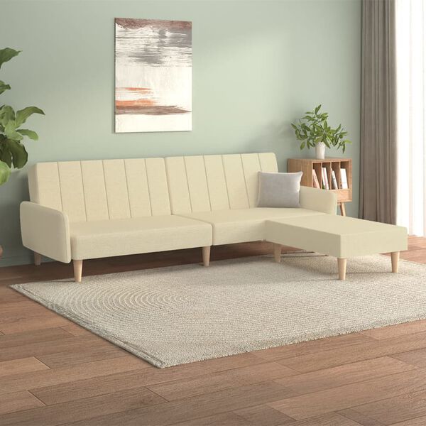 vidaXL Schlafsofa 2-Sitzer mit Fu&szlig;hocker Creme Stoff