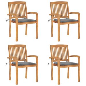 vidaXL Stapelbare Gartenst&uuml;hle mit Kissen 4 Stk. Massivholz Teak