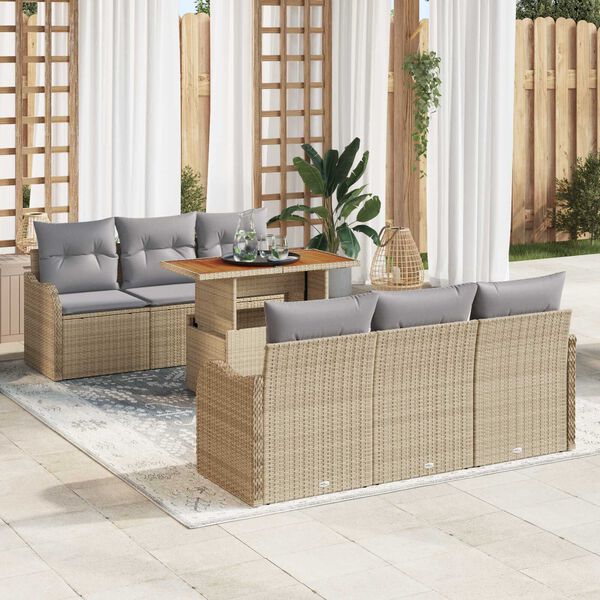 vidaXL Gartensofa-set mit Kissen 7 pcs Beige und Hellgrau Poly-Rattan