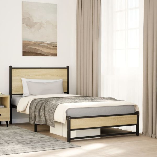 vidaXL Metallbett ohne Matratze Sonoma-Eiche 100x200 cm