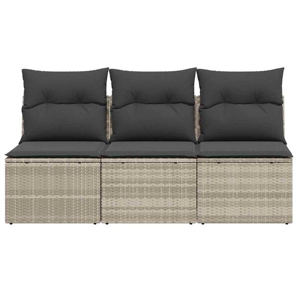 vidaXL Gartensofa mit Kissen 3-Sitzer Hellgrau Poly Rattan