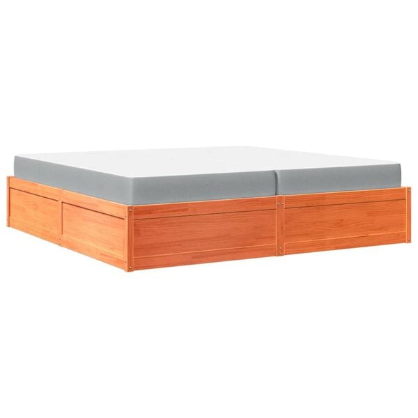 vidaXL Bett mit Matratze Wachsbraun 200x200 Massivholz Kiefer