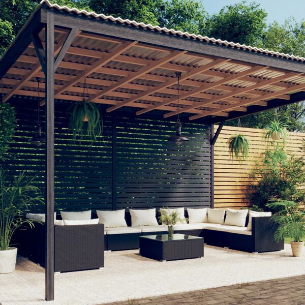 vidaXL 11-tlg. Garten-Lounge-Set mit Kissen Poly Rattan Schwarz