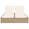 vidaXL Doppel-Sonnenliege mit Auflagen Beige Poly Rattan