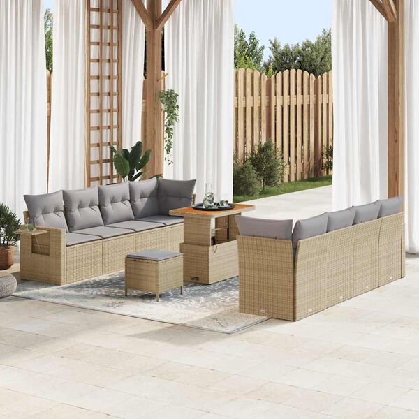 vidaXL Gartensofa-set mit Kissen 11 pcs Beige und Hellgrau Poly-Rattan