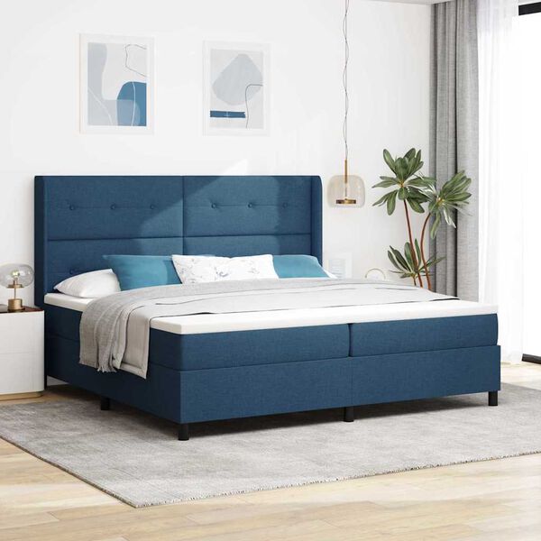 vidaXL LED Boxspringbett mit Matratze Blau 200 x 200 cm Stoff
