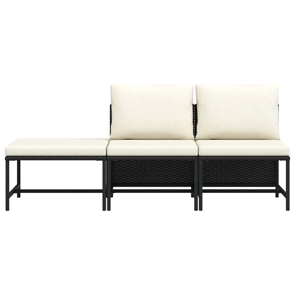 vidaXL 3-tlg. Garten-Sofagarnitur mit Auflagen Schwarz Poly Rattan