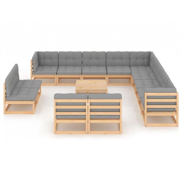 vidaXL 14-tlg. Garten-Lounge-Set mit Kissen Massivholz Kiefer