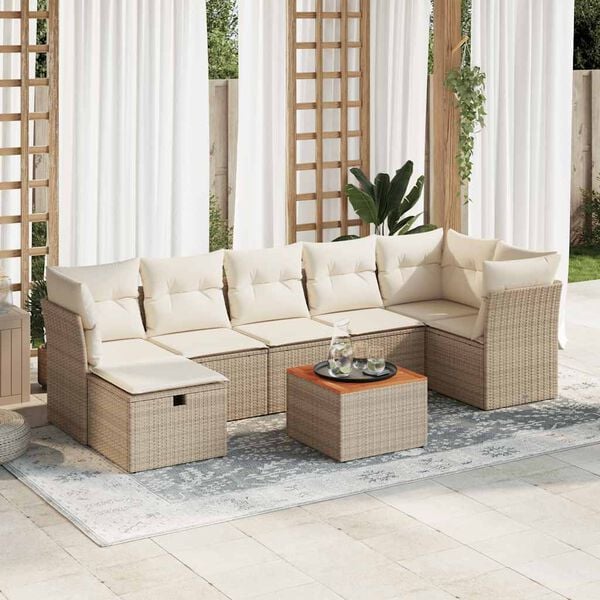 vidaXL 8-tlg. Garten-Sofagarnitur mit Kissen Beige Poly Rattan