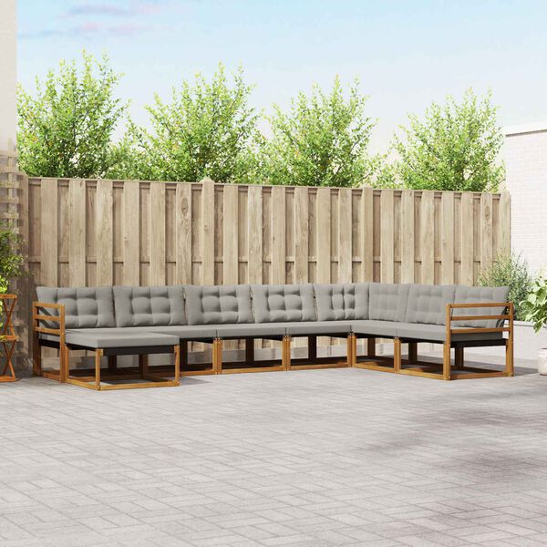 vidaXL Outdoor-Sofagarnitur mit Kissen 8 pcs Nat&uuml;rlich und Hellgrau