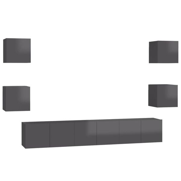 vidaXL 7-tlg. TV-Schrank-Set Hochglanz-Grau Holzwerkstoff