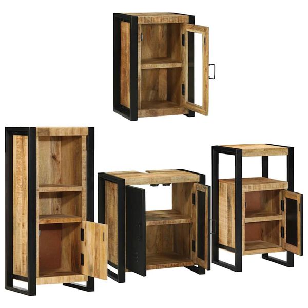 vidaXL Badezimmerm&ouml;bel-Set mit Regal 4 pcs Braun Massives Mangoholz