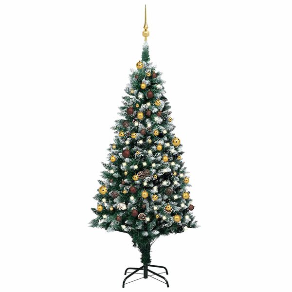 vidaXL K&uuml;nstlicher Weihnachtsbaum mit LEDs Kugeln Zapfen 180 cm