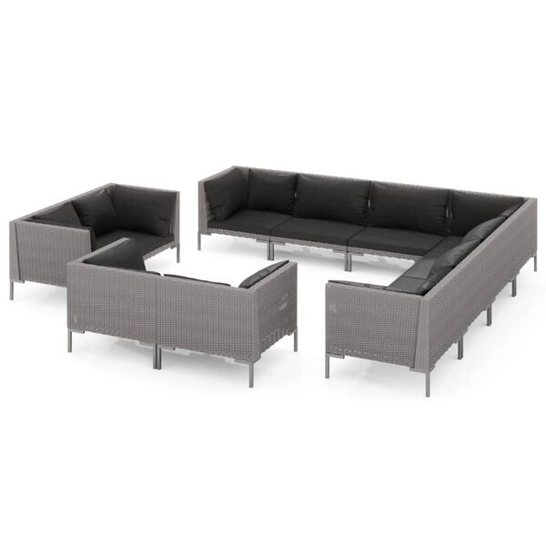 vidaXL 11-tlg. Garten-Lounge-Set mit Kissen Poly Rattan Dunkelgrau