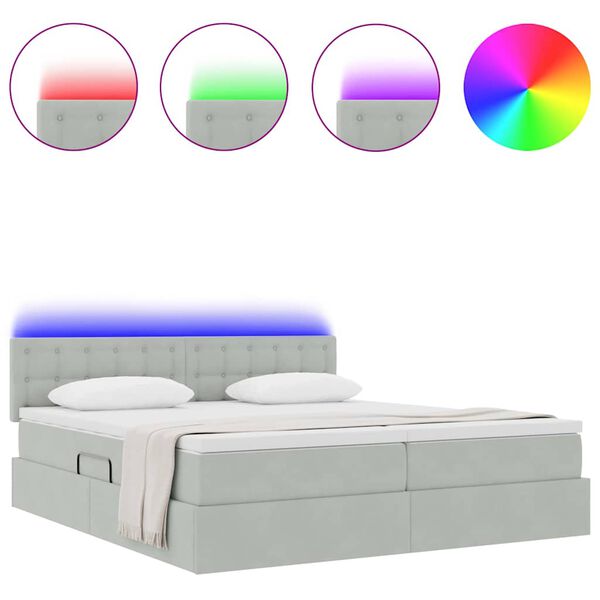 vidaXL Bett mit LED-Lichtleisten Hellgrau 200 x 200 cm Samt