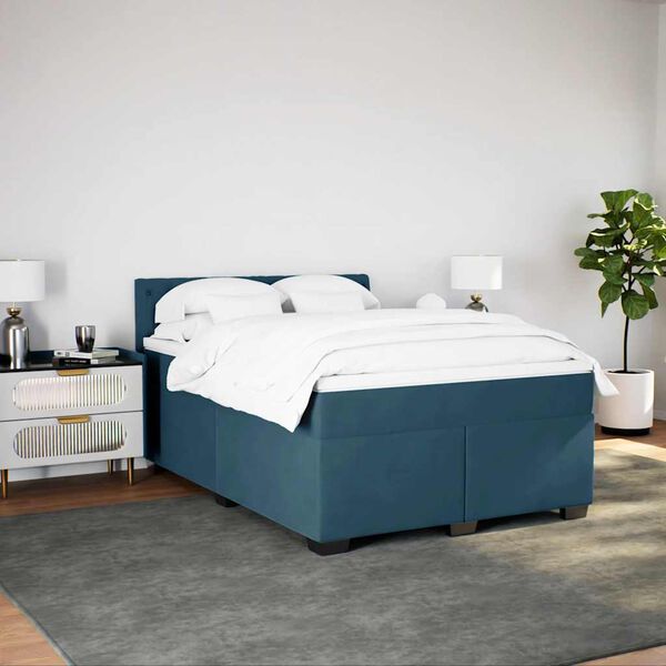 vidaXL Boxspringbett mit Matratze Blau 160x200 cm Samt
