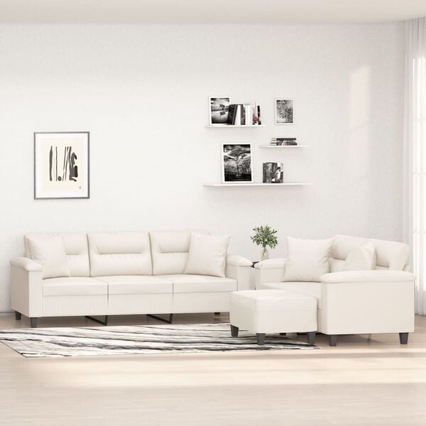 vidaXL 3-tlg. Sofagarnitur mit Kissen Beige Mikrofasergewebe