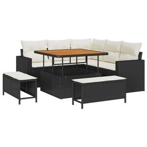 vidaXL Gartensofa-set 9 Stk. 6-Sitzanzahl Schwarz und Creme