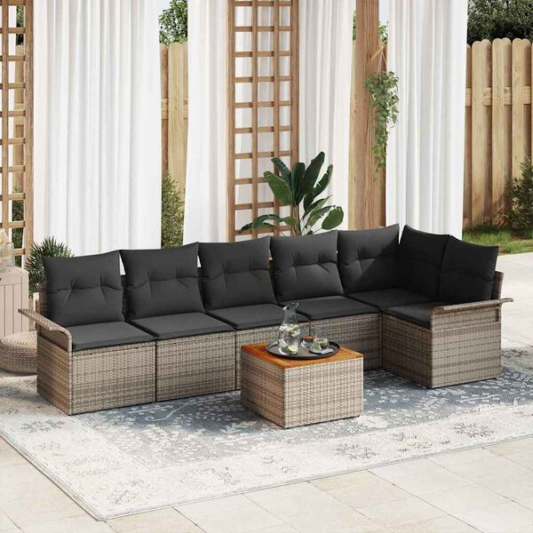vidaXL Garten-Sofa-Set 7 pcs Grau Poly Rattan