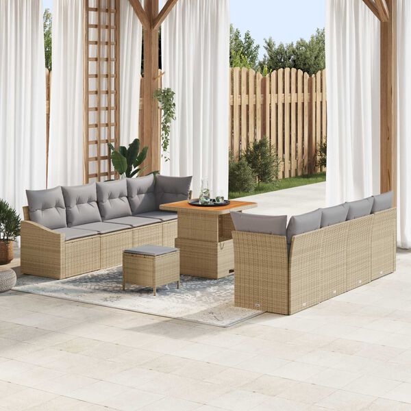 vidaXL Garten-Sofa-Set mit Kissen mit Kissen 11 pcs Beige und Hellgrau