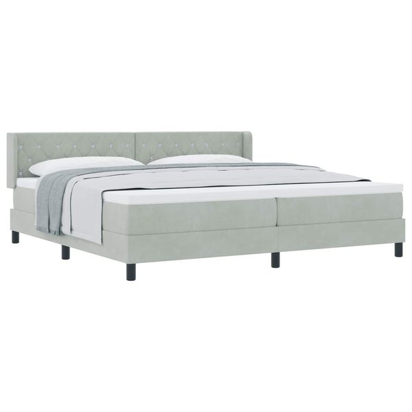 vidaXL Boxspringbett mit Matratze Hellgrau 200 x 200 cm Samt