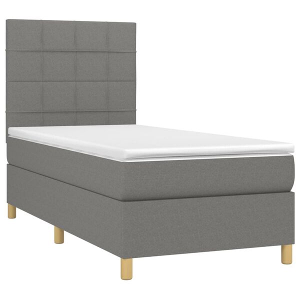 vidaXL Boxspringbett mit Matratze & LED Dunkelgrau 90x190 cm Stoff