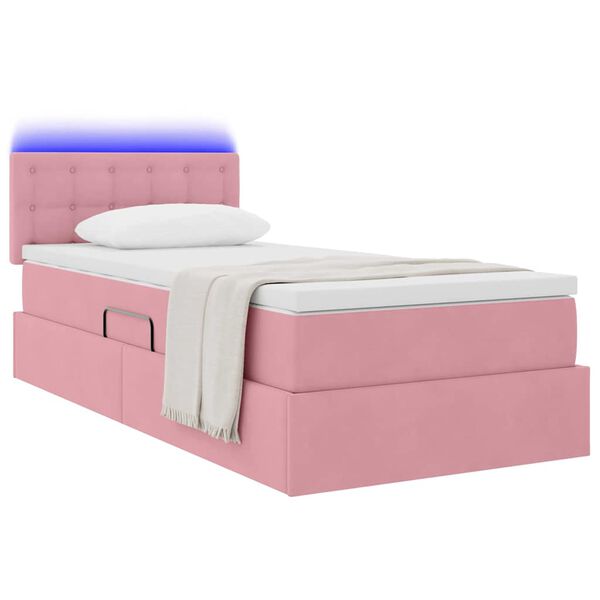vidaXL Bett mit Stauraum und LED mit Matratze Rosa 90 x 190 cm Samt