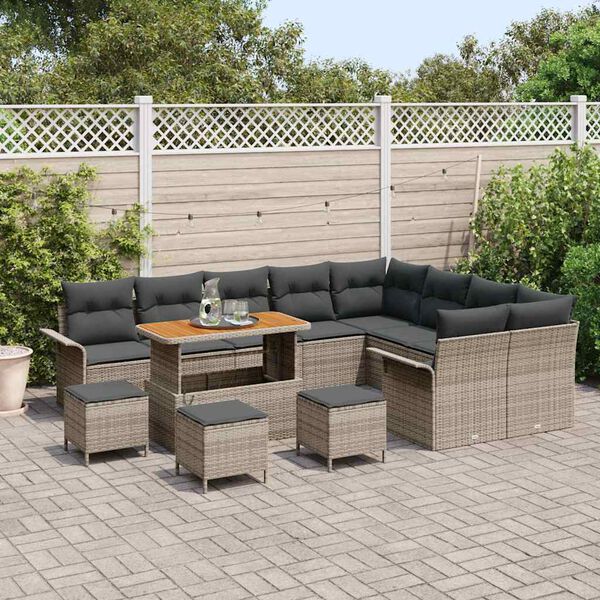 vidaXL Gartensofa-set mit Kissen 13 pcs Grau Poly-Rattan